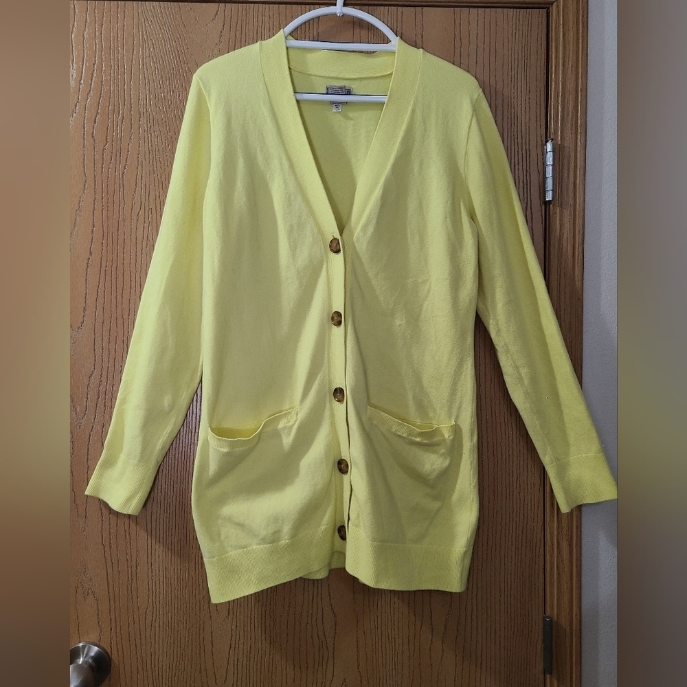 Duluth Trading Co. Yellow Cozy Knit Button Down Coastal Grandma Preppy Cardigan